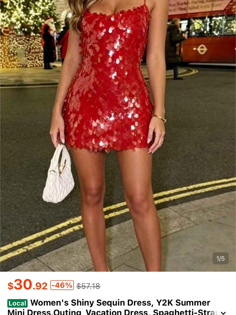 Red Sequin Mini Dress with Spaghetti Straps
